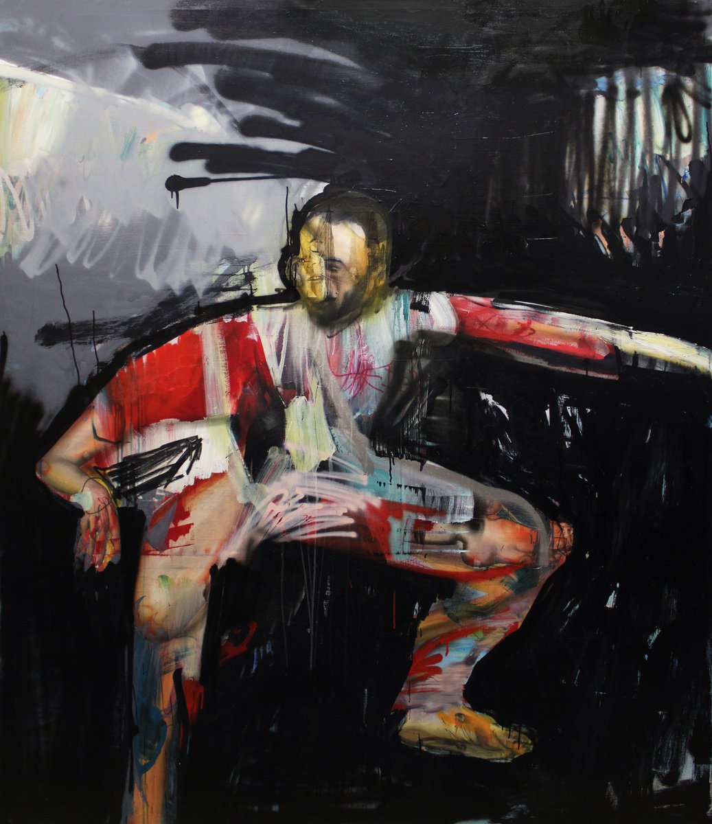 Expressive Portrait Oil Painting By Milos Hronec, 67 X 79", Pressure, Original Artwork