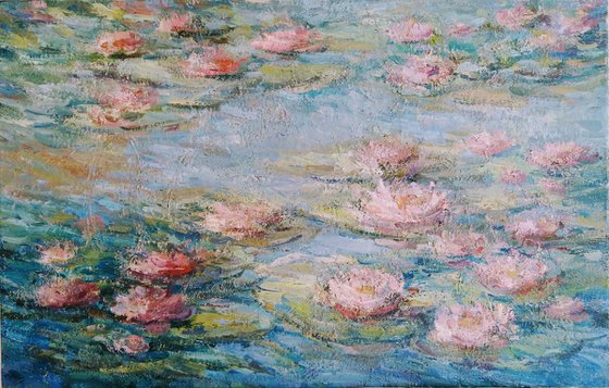 Water Lilies. Les nymphéas. Original oil painting