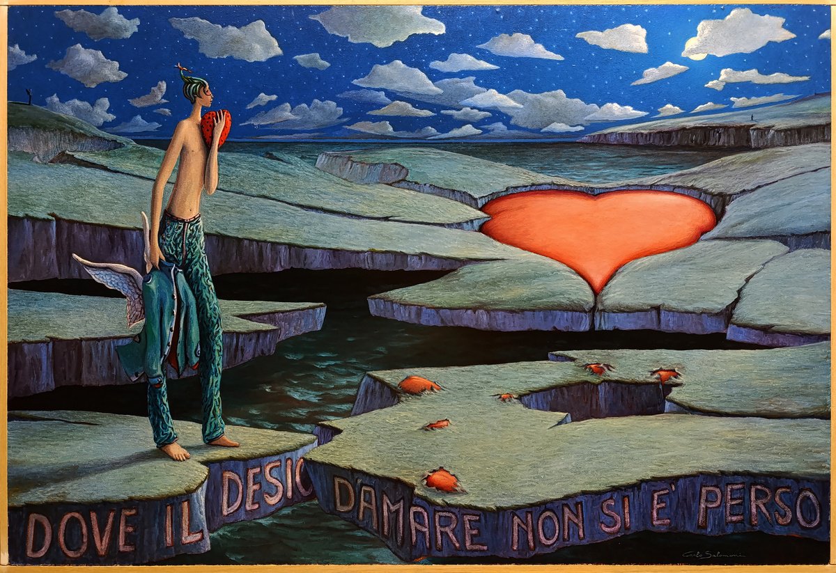 Surrealistic Portrait Oil Painting By Carlo Salomoni, 43 X 29, The Desire - ( On Demand ), Original Artwork