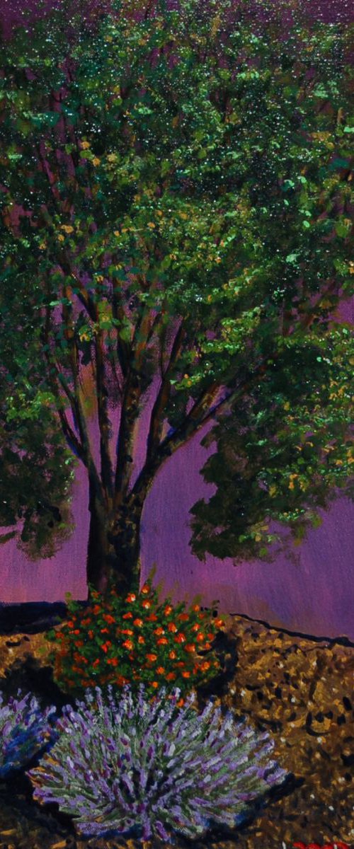 Purple Bush, Orange Bush, Green Tree by Mark Smith