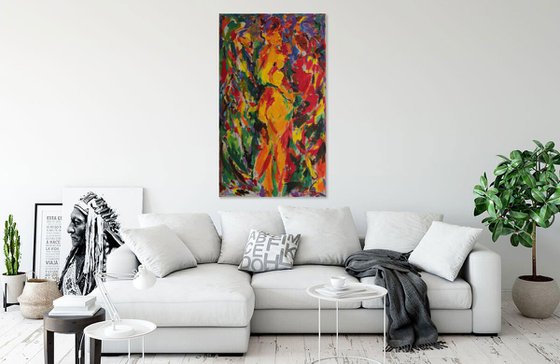 BATHERS - Impressionism nude art , XL large wall sized, original painting, Three Graces theme, lovers beautiful female nude, Christmas gift, bedroom decor 170x100