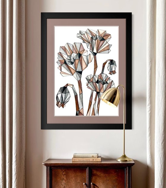 TERRACOTTA POPPIES IN STAINED GLASS LIGHT