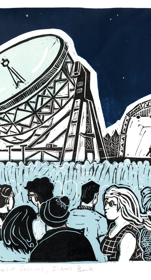 Bluedot Festival at Jodrell Bank. Limited Edition linocut by Fiona Horan