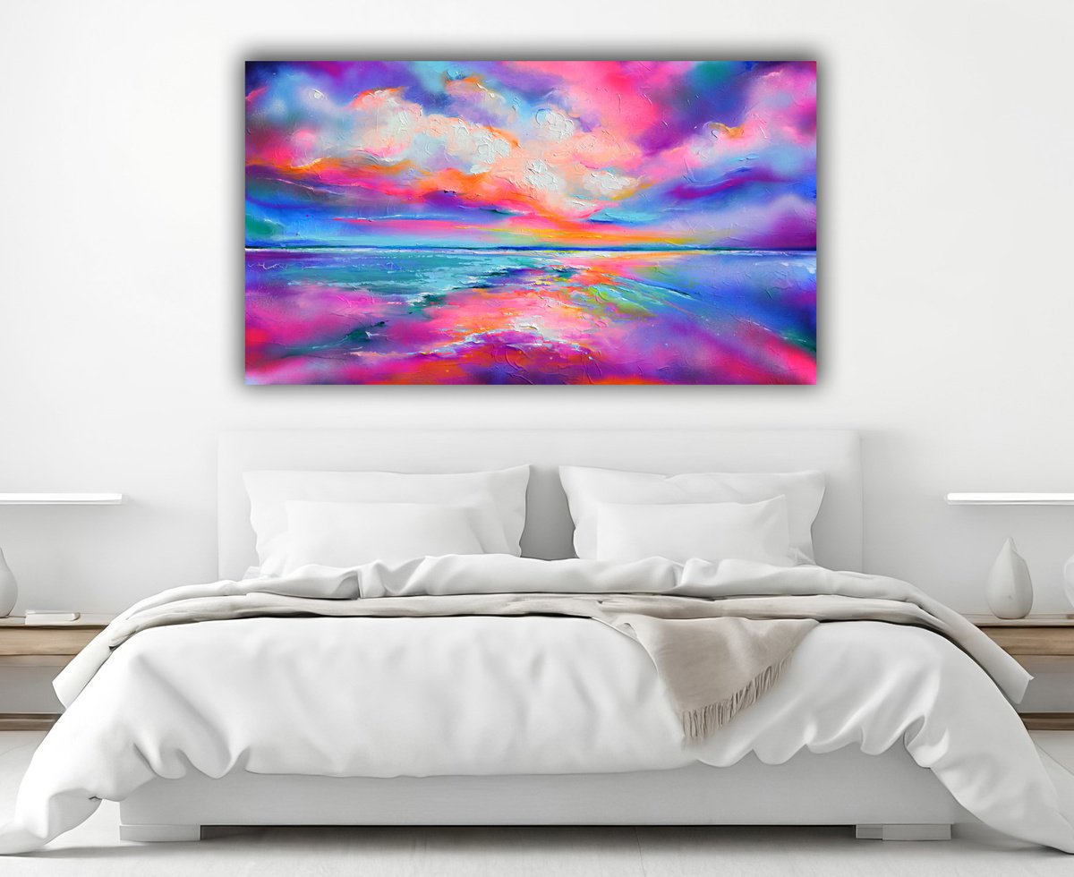 Impressionistic Landscape Acrylic Painting By Soos Roxana Gabriela, 55 X 31", New Horizon 170, Original Artwork