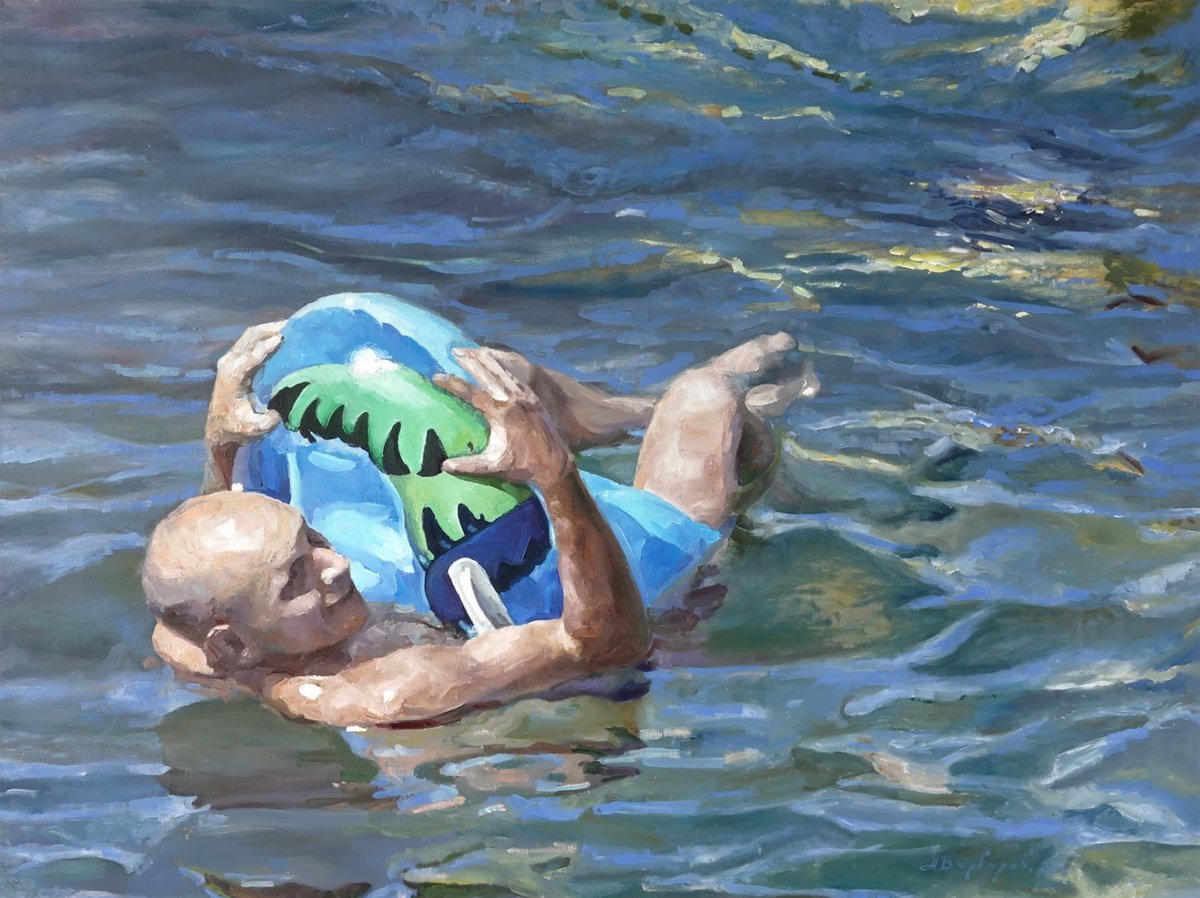 Photorealistic Portrait Oil Painting By Anatolii Varvarov, 41 X 55, Beyond Childhood, Original Artwork