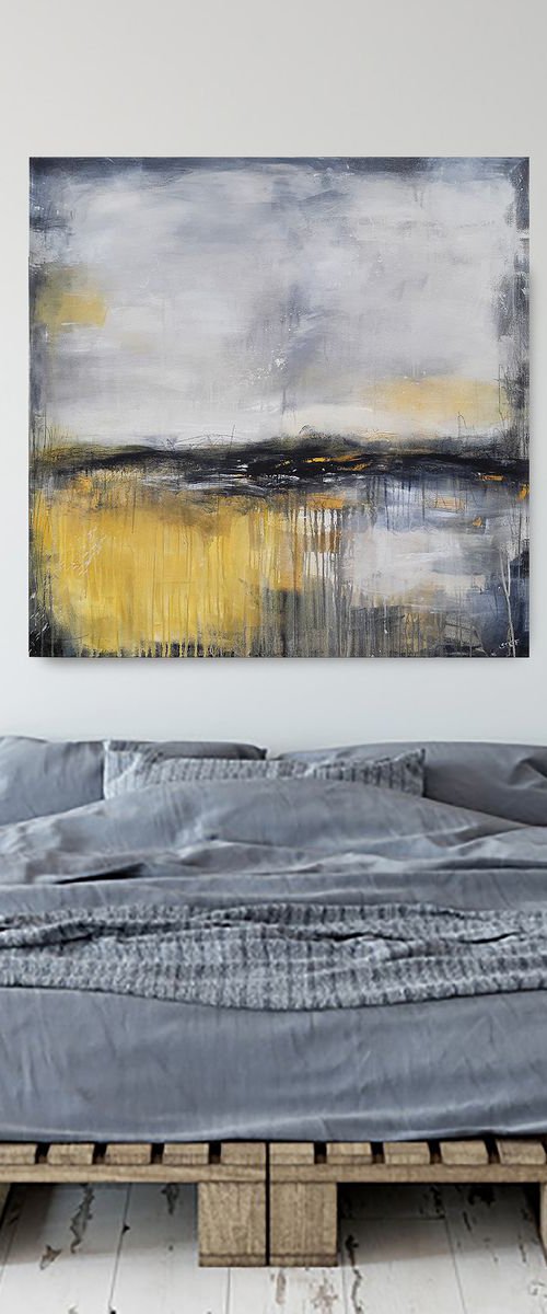 'WAYS AND MARKS' #2 – abstract landscape in grey and earth shades by Stefanie Rogge