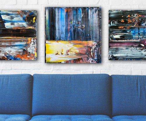 "Don't Make Us Do It" - Free USA Shipping - Save As A Series - Original PMS Abstract Acrylic Painting Triptych on Hand-Stretched Canvas - 52" x 18" by Preston M. Smith (PMS)