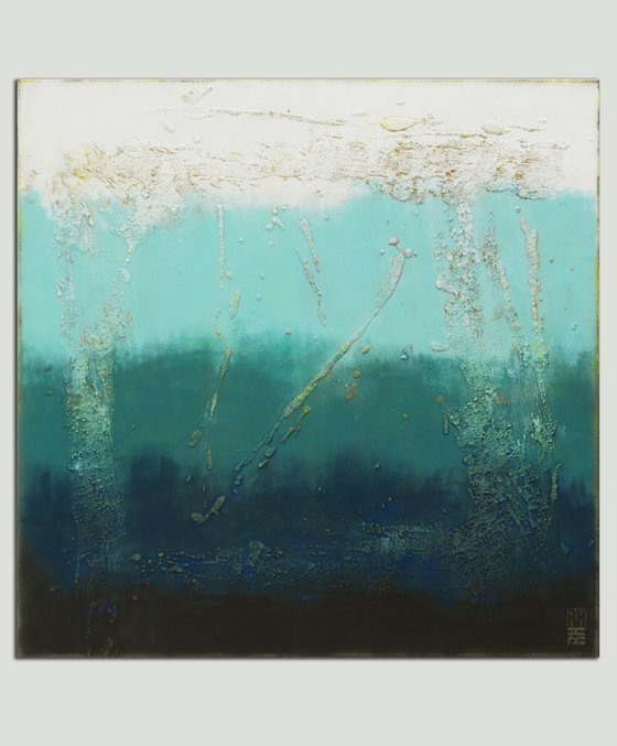 Abstract Blue painting - Oceanic Blue Square - by Ronald Hunter 10D