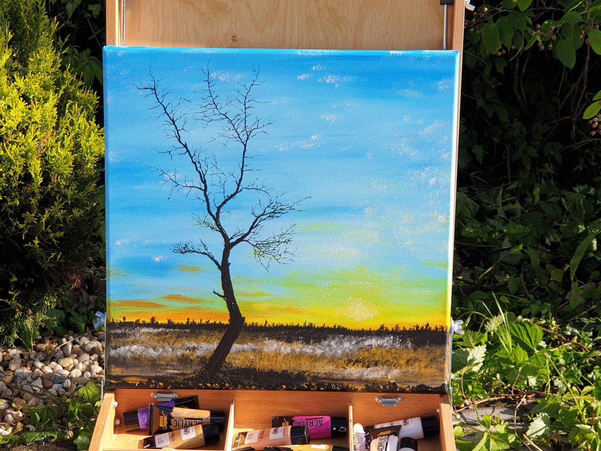 Impressionistic Landscape Acrylic Painting By Daniel Urbani?k, 16 X 16, Loner, Original Artwork