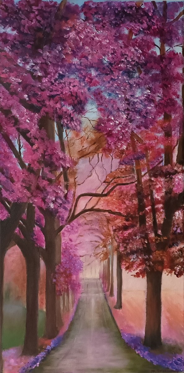 Impressionistic Landscape Oil Painting By Maureen Greenwood, 12 X 24", The Long Path, Original Artwork