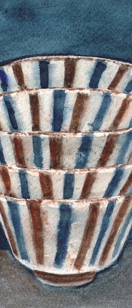 Blue and brown striped bowls by Krystyna Szczepanowski