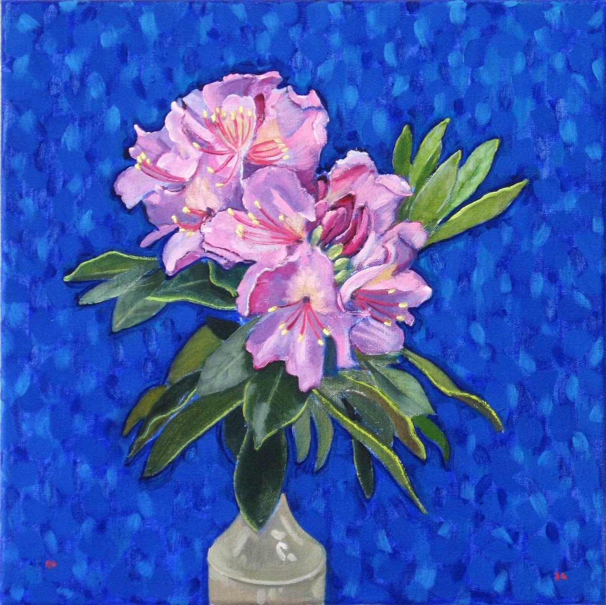 Botanical Oil Painting By Richard Gibson, 14 X 14", Rhododendron Spray, Original Artwork