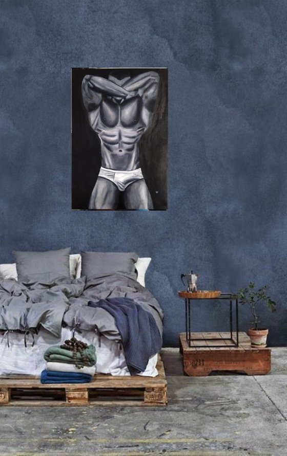 Dear friend, original erotic nude man body, gift idea, bedroom painting