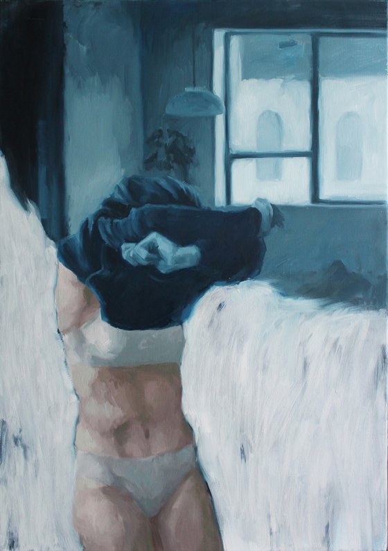 "Stay with yourself" Girl at home oil art