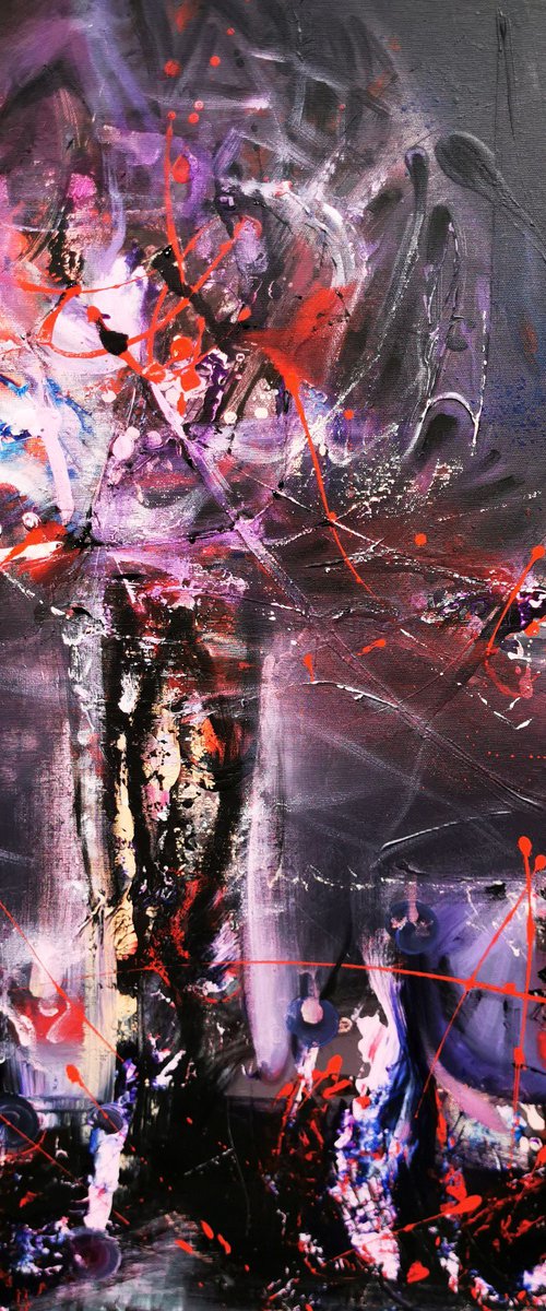 Deep Velvet And Red Enigmatic Enigmatic Abstract Gestural Abstract Painting Still Life By O Kloska by Kloska Ovidiu