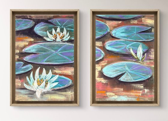 Water lilies Set of 4 Pastel