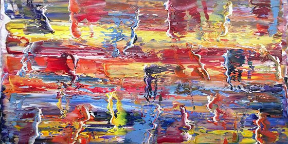 "Go With The Flow" - FREE WORLDWIDE SHIPPING - Original PMS Abstract Oil Painting On Canvas - 36" x 18"