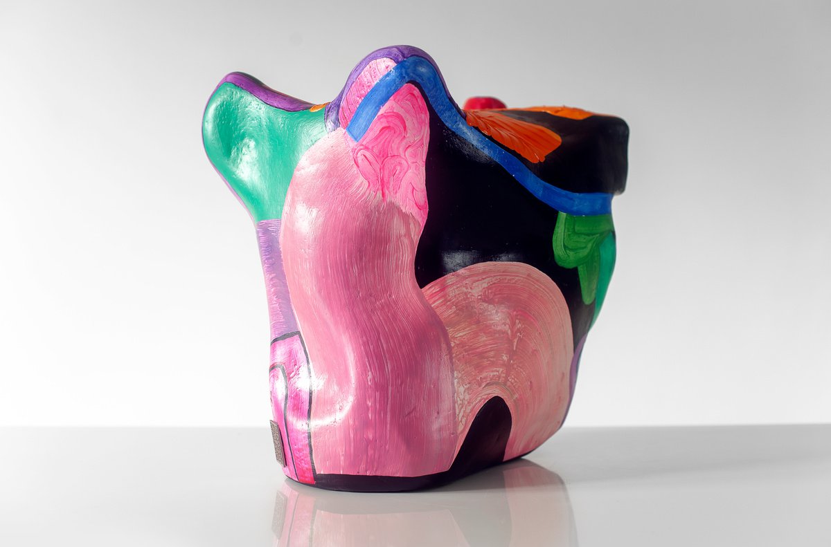 Annoyance emotional face colourful head sculpture figurative portrait series 1st artwork