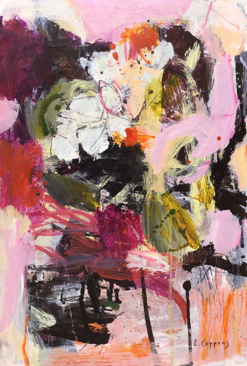 Expressive Botanical Acrylic Painting By Linda Coppens, 13 X 19", Spring Awakening, Original Artwork