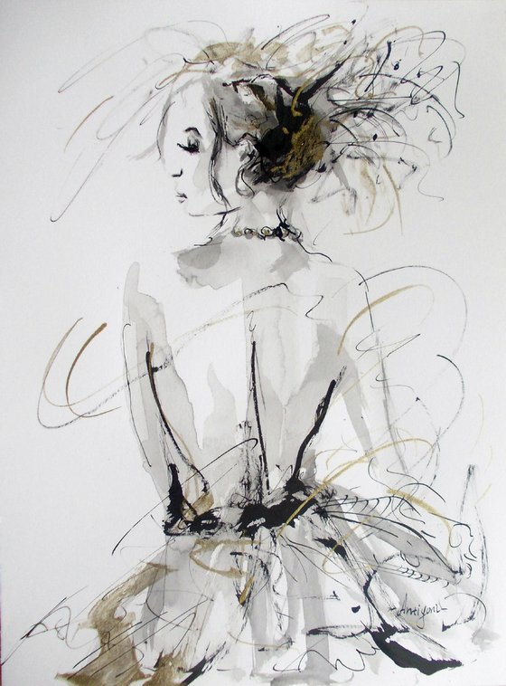 Woman  ink drawing series-Figurative drawing on paper