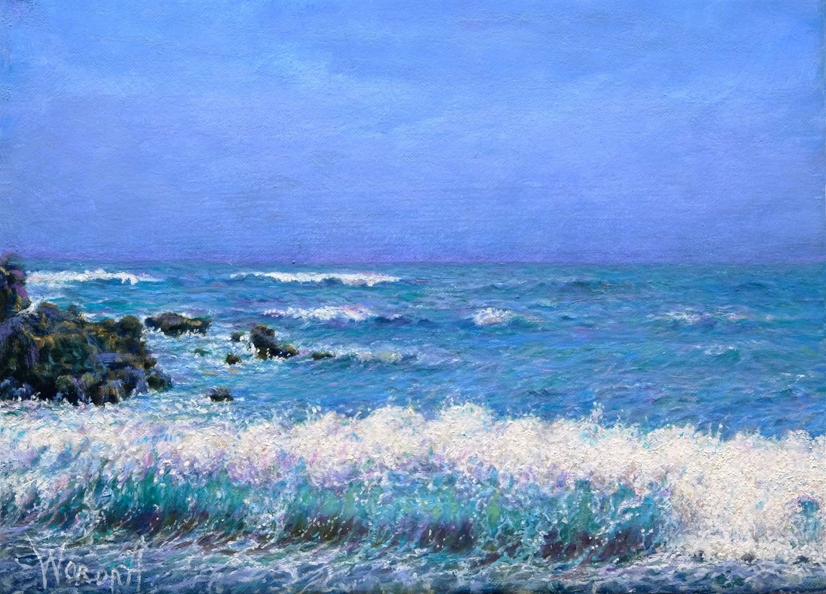 Impressionistic Landscape Oil Painting By Anastasia Woron, 9 X 6, Atlantic Ocean., Original Artwork
