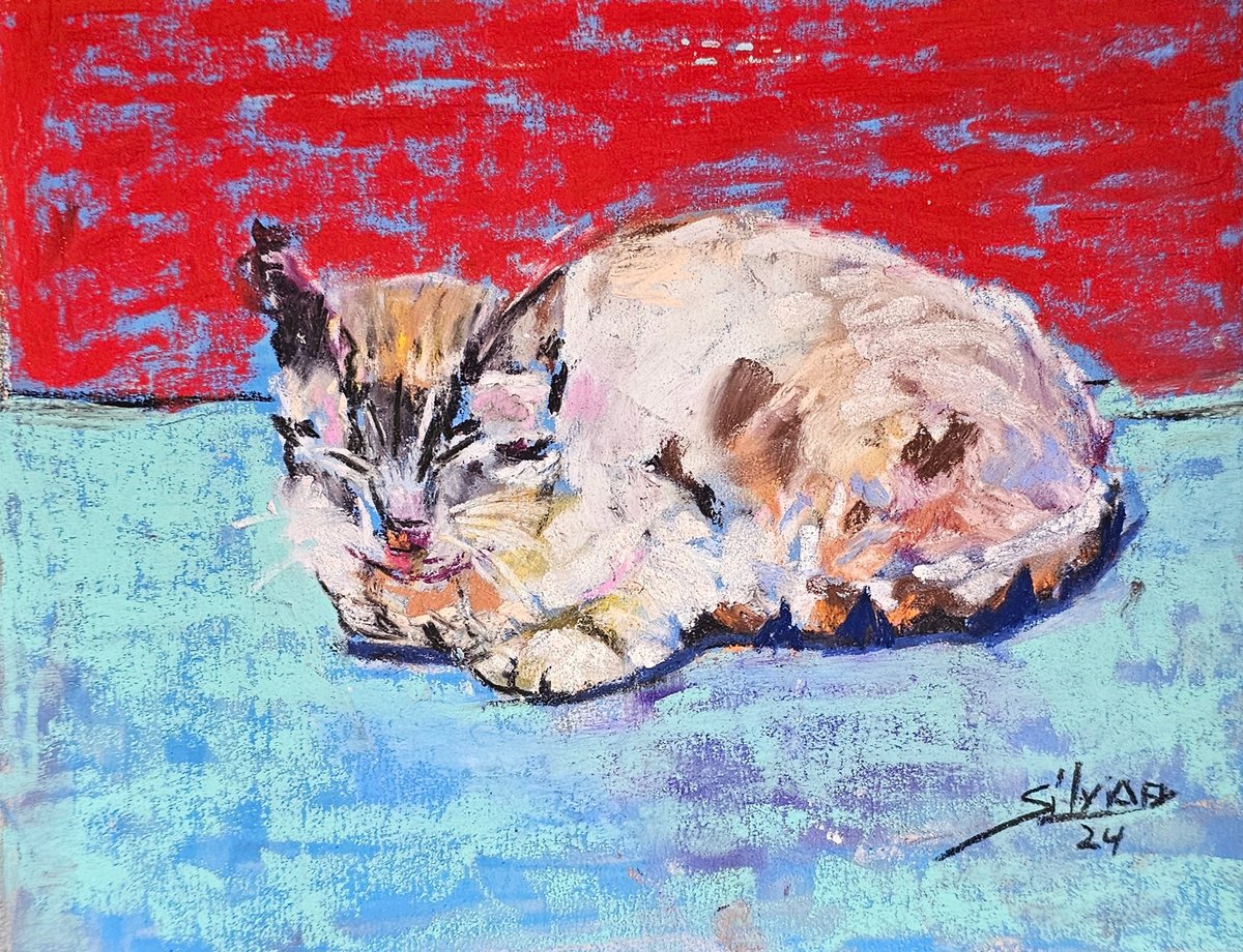 Impressionistic Animal Pastel Drawing By Silvia Flores Vitiello, 7 X 6", The Abandoned Siamese, Original Artwork