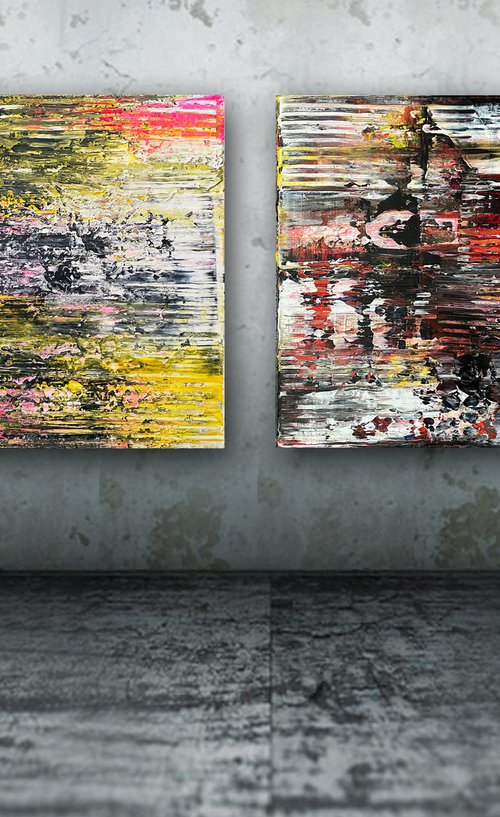 "Cut To The Quick" - Original PMS Abstract Diptych Acrylic Paintings On Canvas - 40" x 20" by Preston M. Smith (PMS)
