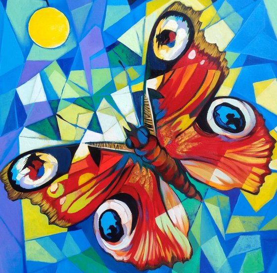 Butterfly (60x60cm, cubism, oil painting, ready to hang)