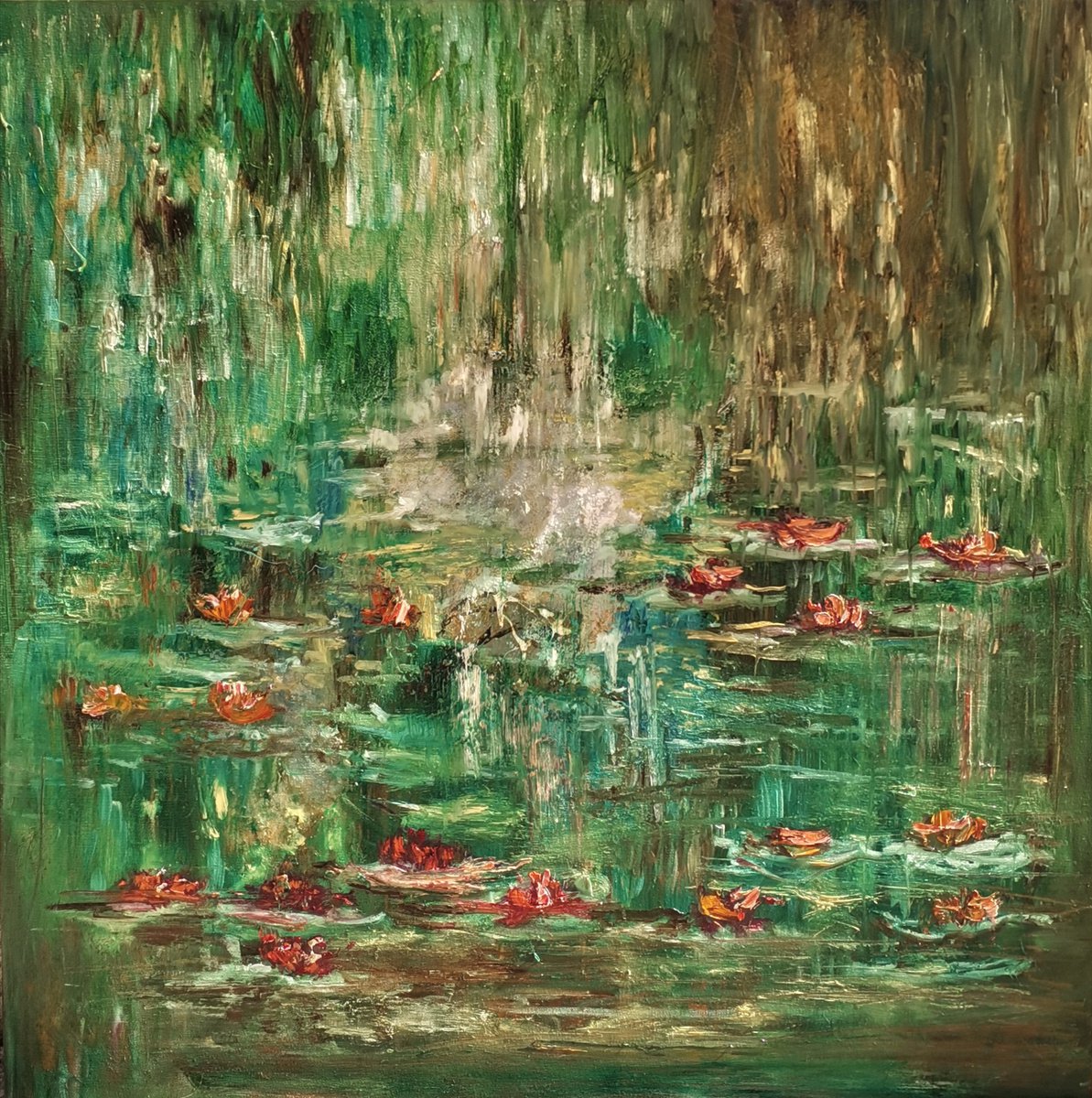 Impressionistic Landscape Oil Painting By Snezana Djordjevic, 39 X 39", My Garden 3, Original Artwork