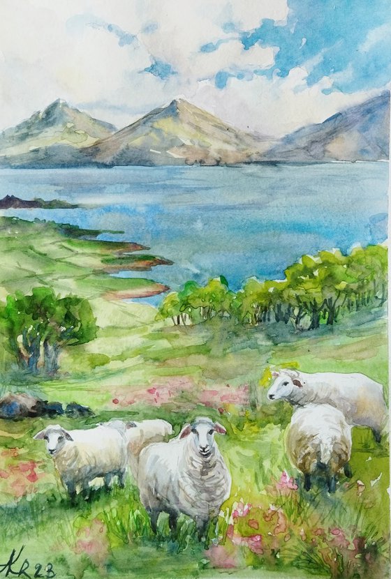 Scottish landscape with sheep