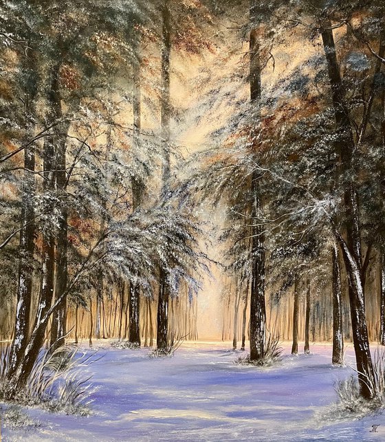 First snow - original oil painting best gift home decor christmas