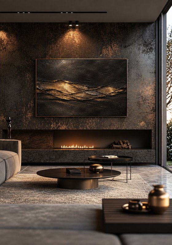 Gold Reflections on Textured Black Waves