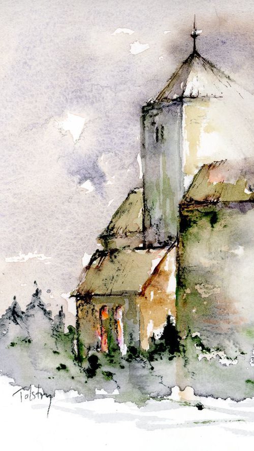 Old Church with Tower by Alex Tolstoy