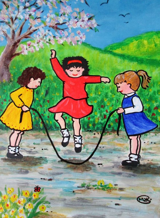 Little Girls playing in the Spring