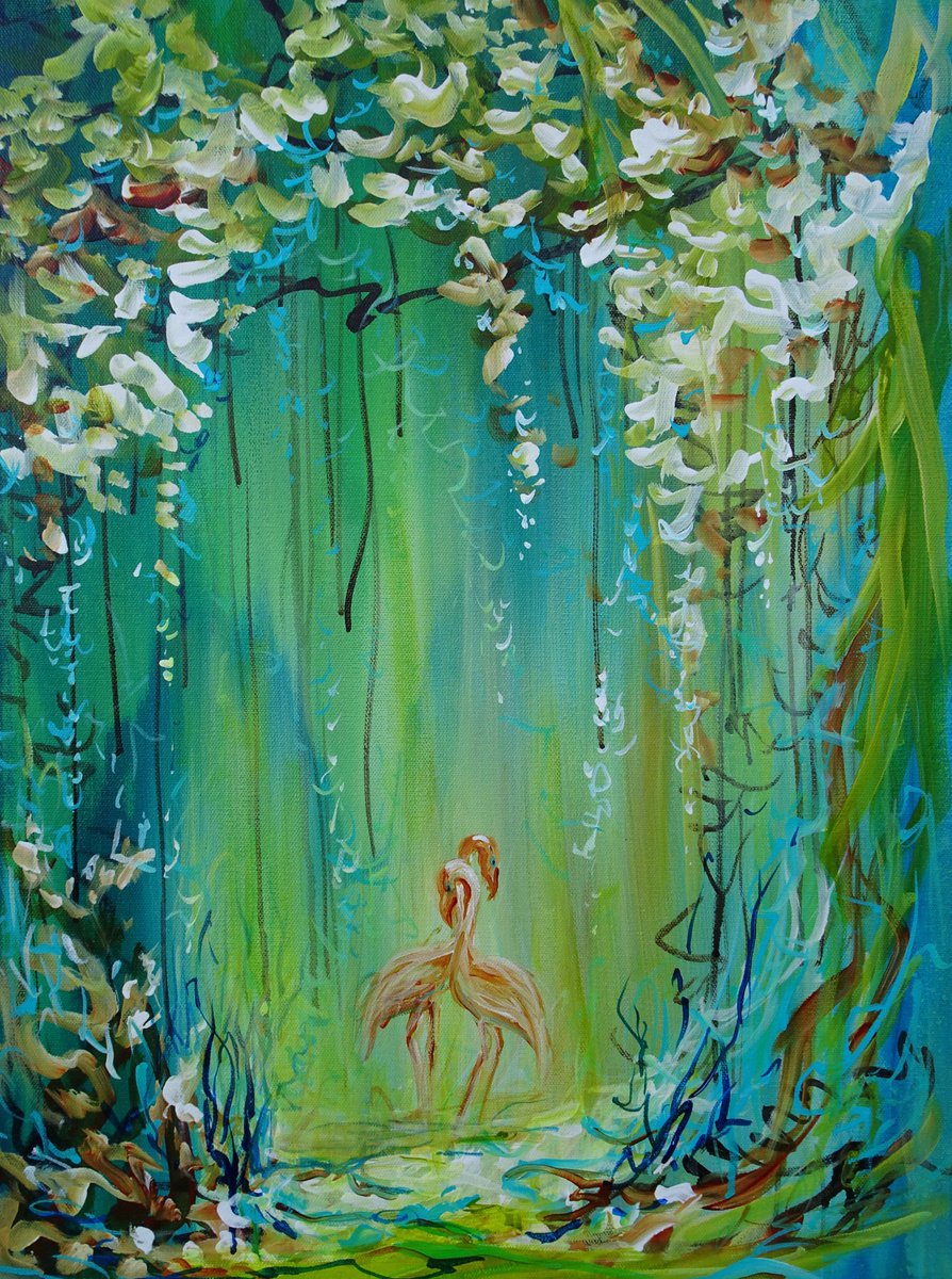 Abstract Floral Painting On Tropical Flowers, Forest, Pond,, 41% OFF