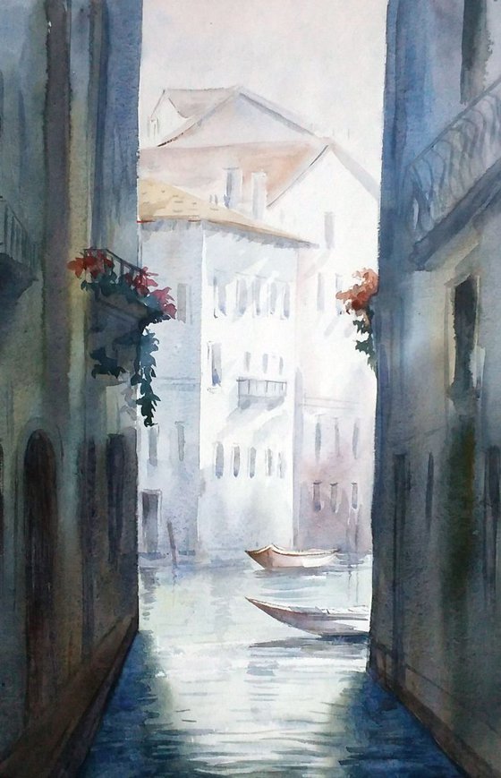 Venice Canals at Early Morning - Watercolor Painting