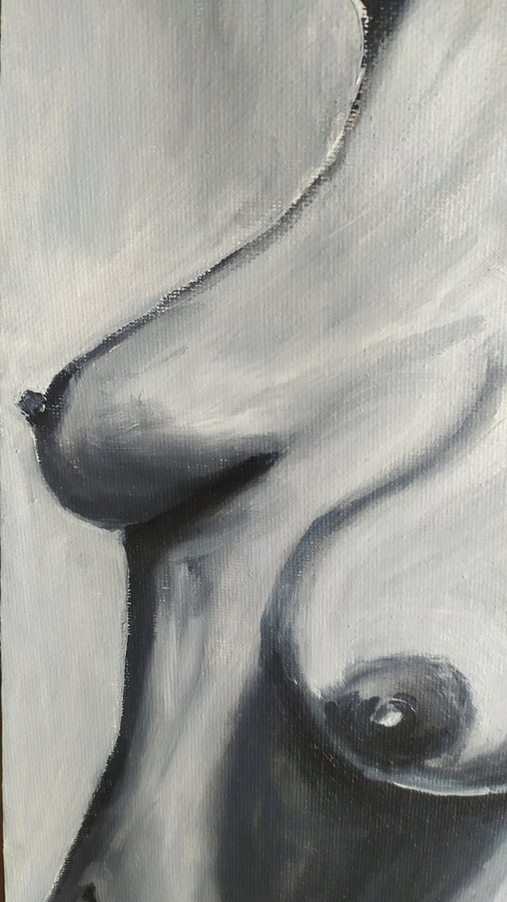 In the shower, erotic nude black and white oil painting, Gift, bedroom painting