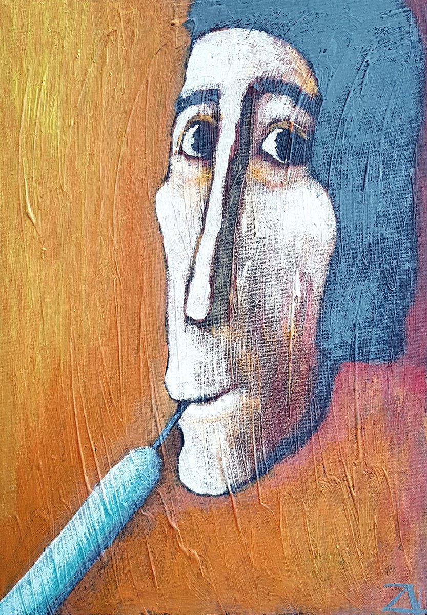 Surrealistic Portrait Acrylic Painting By Zhana Viel, 12 X 17", Goosebump, Original Artwork