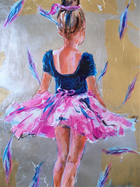 Light as a Feather- Little Ballerina Acrylic Mixed Media Painting on Paper
