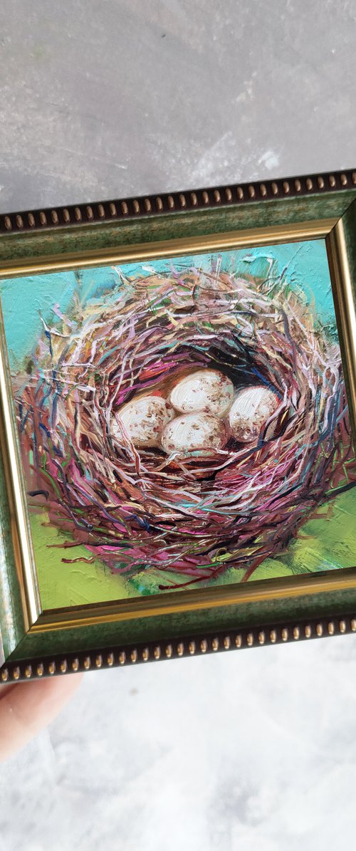 White eggs Bird nest by Nataly Derevyanko