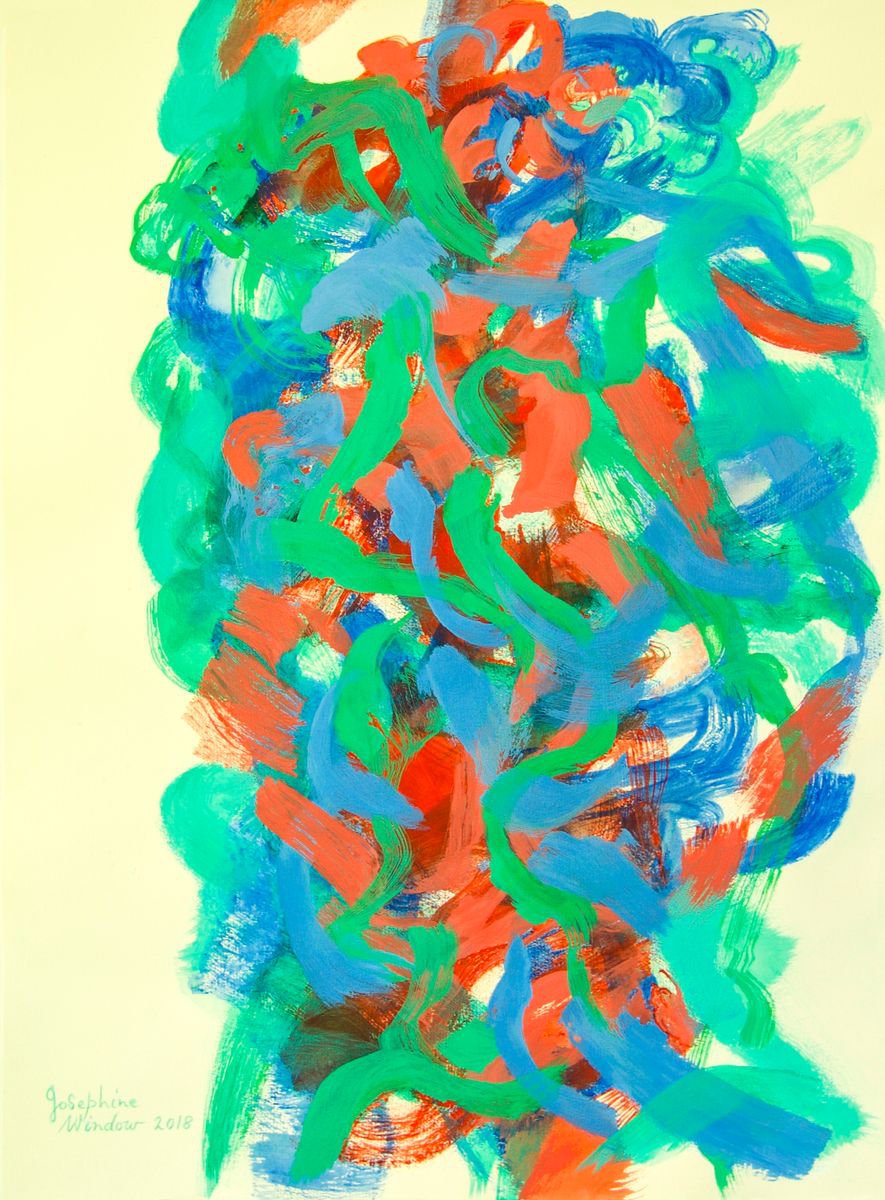 Expressive Abstract Acrylic Painting By Josephine Window, 22 X 30", Rhythms #4 Cool Mint, Original Artwork