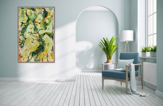 FRUIT AND MOTH - nude abstract original acrylic painting, interior art
