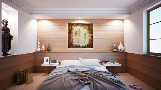 Guardian Angels - Abstract - Framed Brown Beige Painting Acrylic Painting - Canvas Art- Wall art - modern painting - Ready to hang