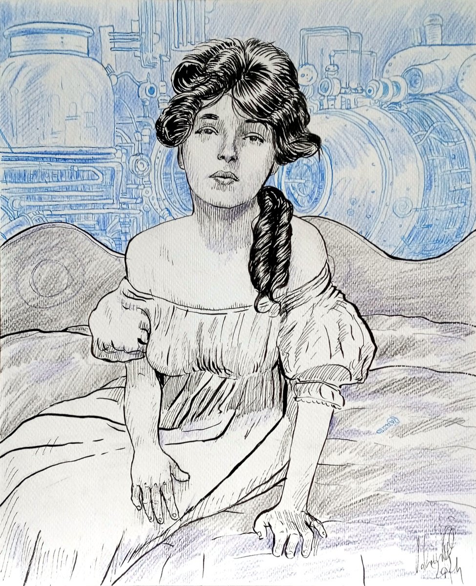 Illustrative Portrait Ink Drawing By Paolo Beneforti, 9 X 12", Steampunk Girl, Original Artwork