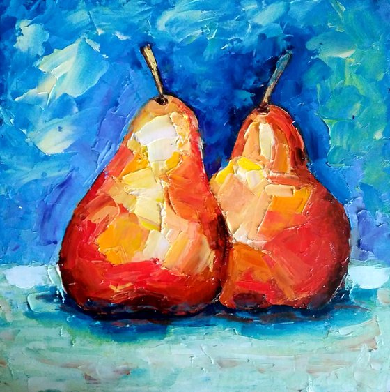 Pear Painting Couple Fruits Artwork Kitchen Still Life Original Art