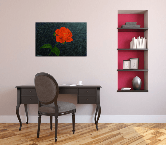 Diamond Rain - Red Rose in Rain abstract painting; home, office decor; gift idea