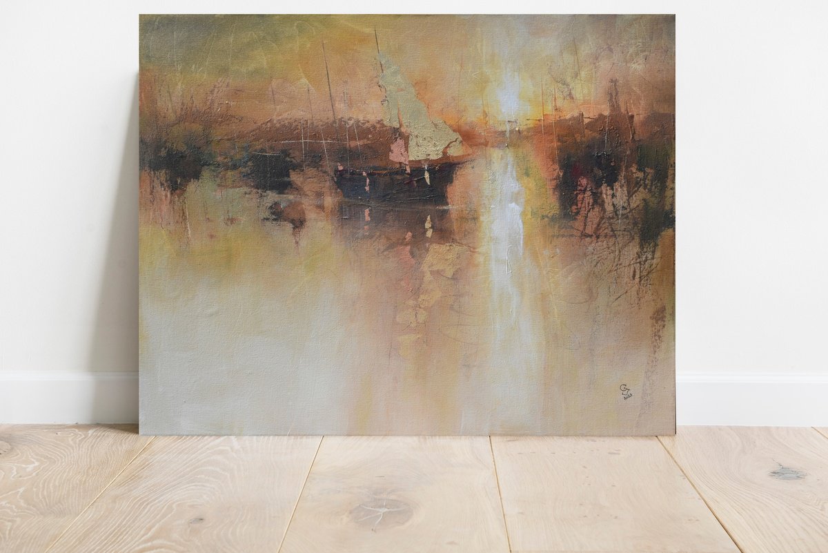 Expressive Landscape Acrylic Painting By Ivan Grozdanovski, 39 X 31, A Sleepy Morning, Original Artwork