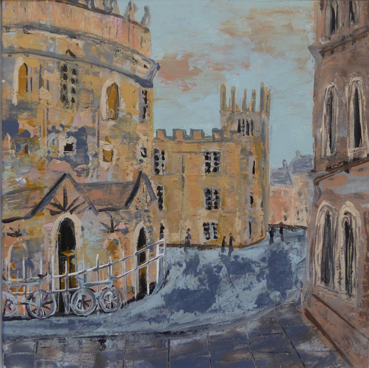 Impressionistic Cityscapes Acrylic Painting By Elaine Allender, 12 X 12, Radcliffe Square, Original Artwork