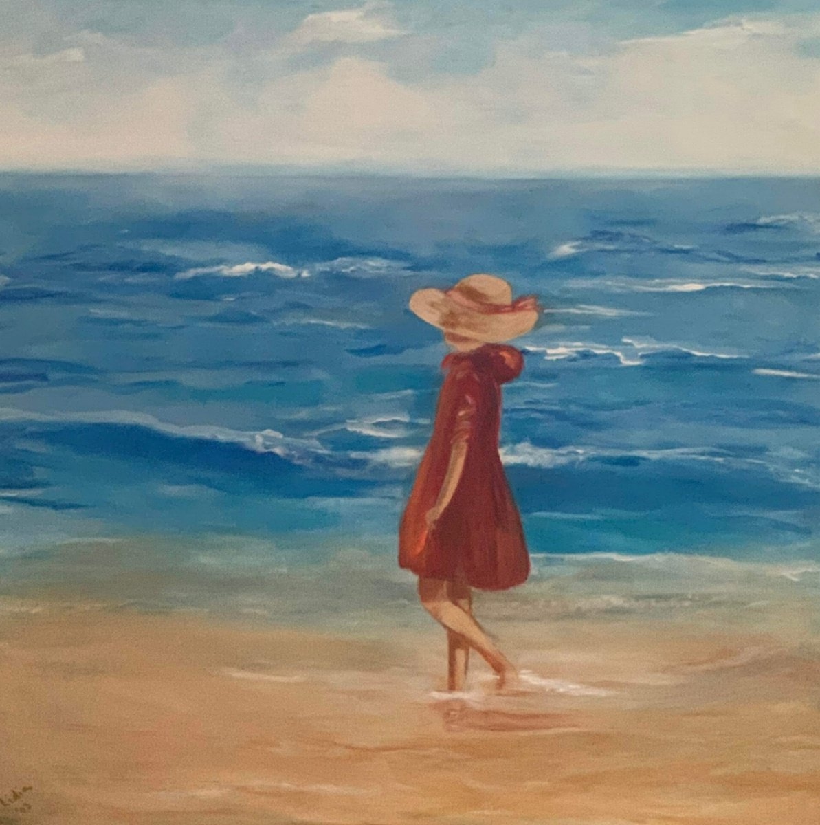 Photorealistic Portrait Acrylic Painting By Lidia Gaudiano, 35 X 35", Serenity, Original Artwork