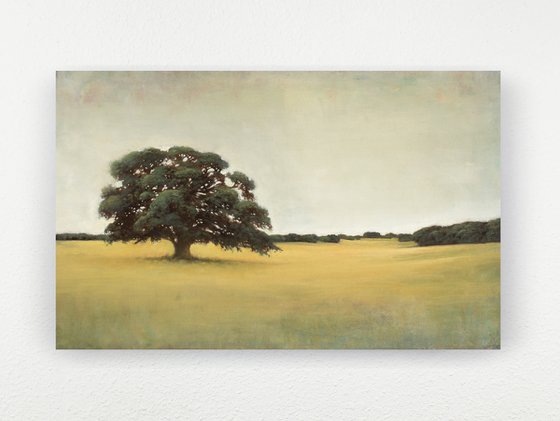 Field And Tree 220319, Tonal oak tree landscape painting